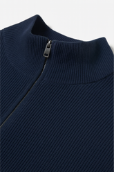 Oversized Rib Cotton Half Zip Sweater - Royal Navy